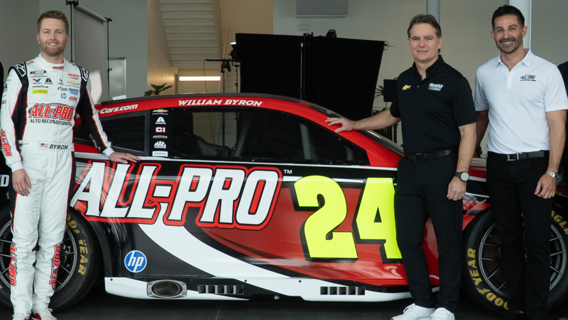 Jeff Gordon, William Byron, and Brandon Berryman of All-Pro Auto Reconditioning